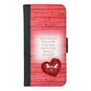 Trendy Faux Red Wood Red Heart Orange Bee Faith iPhone 8/7 Wallet Case