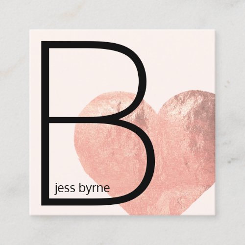 Trendy Faux Rose Gold Foil Heart Pink Beauty Square Business Card