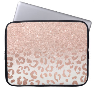 Trendy faux rose gold glitter ombre leopard laptop sleeve