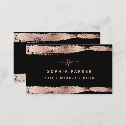 Trendy Faux Rose Gold on Black Business Card