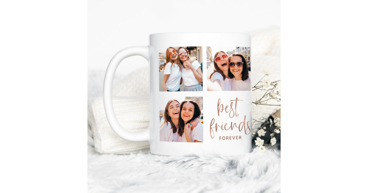 Trendy Faux Rose Gold Script, Best Friends Photo Coffee Mug