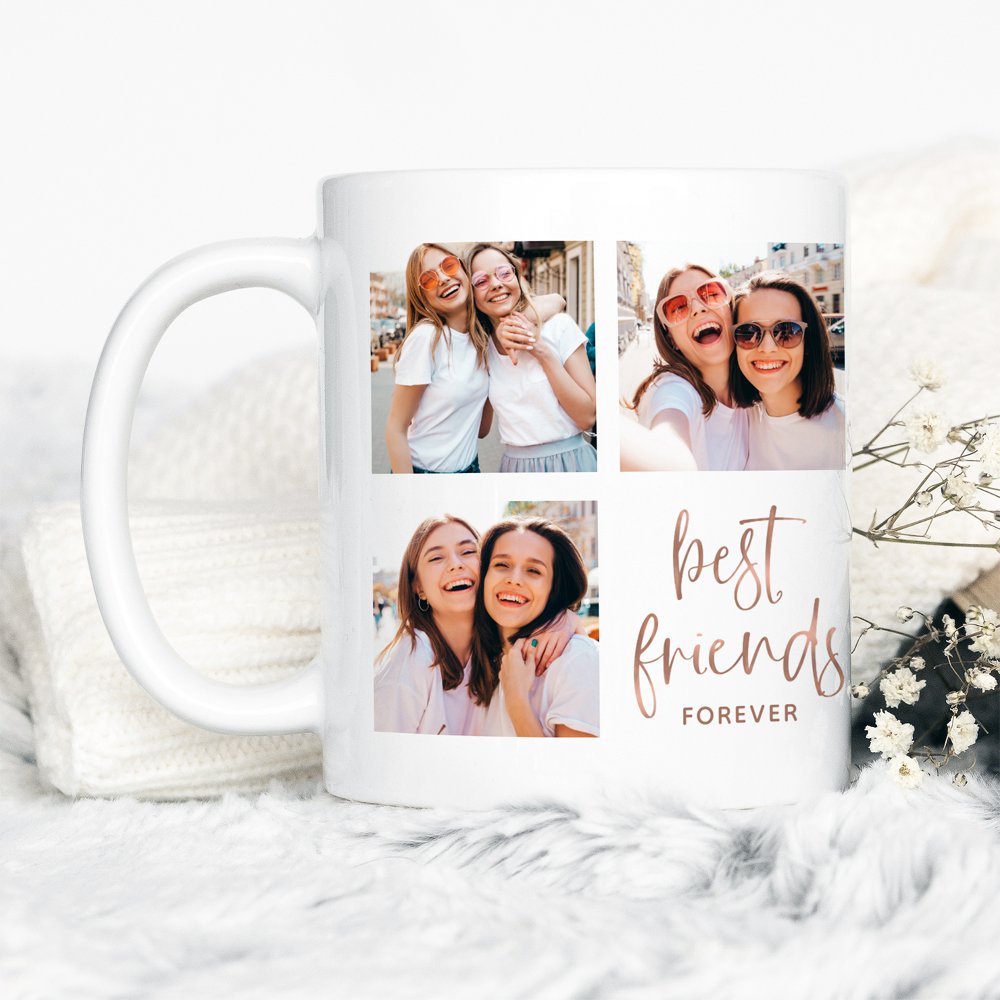 Discover Trendy Faux Rose Gold Script Best Friends Custom Photo Coffee Mug