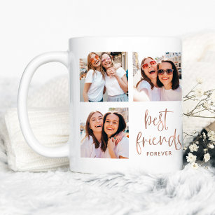 Trendy Faux Rose Gold Script   Best Friends Photo Frosted Glass Coffee Mug