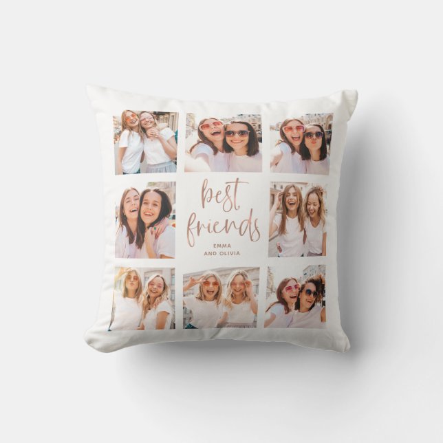 Trendy Faux Rose Gold Script | Best Friends Photo Throw Pillow (Front)