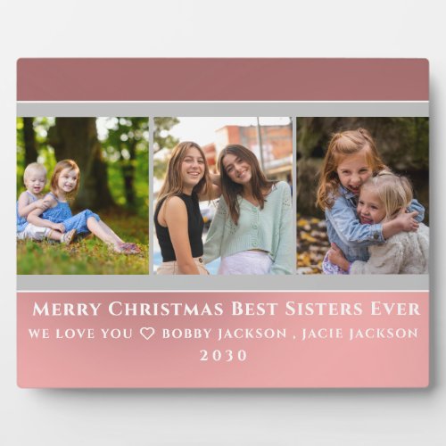 Trendy Faux Rose Gold Script  Best Sisters Photo  Plaque