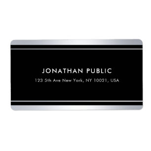 Trendy Faux Silver Black Modern Glamour Shipping Label