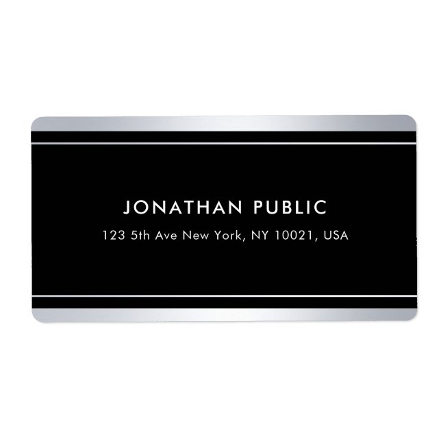 Trendy Faux Silver Black Modern Glamour Shipping Label (Front)