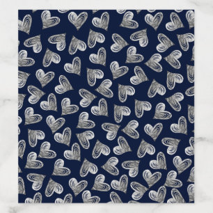 Trendy faux silver navy blue heart pattern envelope liner
