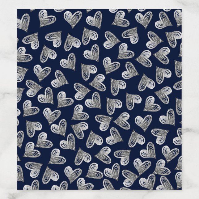 Trendy faux silver navy blue heart pattern envelope liner (Design)