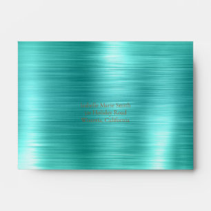 Trendy Faux teal Metallic Foil Copper Wedding RSVP Envelope