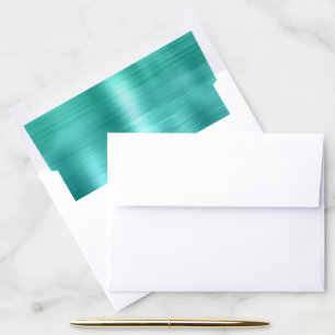 Trendy Faux Teal Metallic Foil Wedding Invitation Envelope Liner