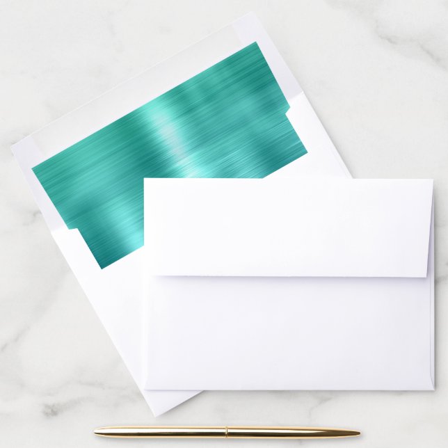 Trendy Faux Teal Metallic Foil Wedding Invitation Envelope Liner (Desk)