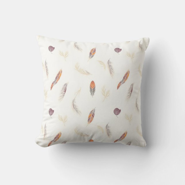 Trendy Feathers Luxury Boho Collection Throw Pillow (Front)