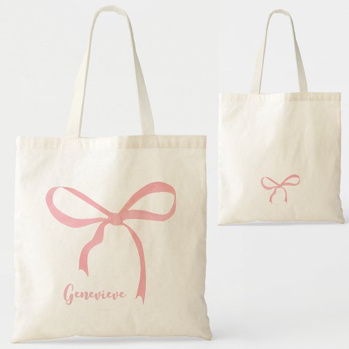 Trendy Feminine Coquette Aesthetic Girly Bow Name Tote Bag