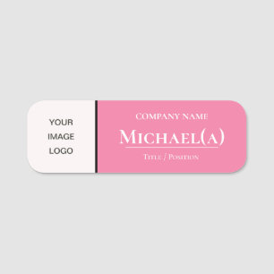 Trendy Feminine Flamingo Pink and Pearl White Logo Name Tag