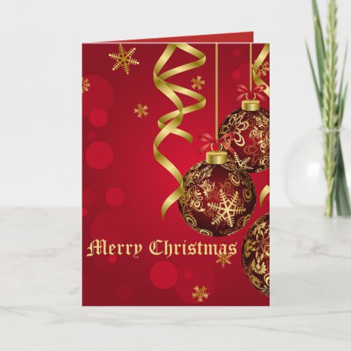 Trendy Festive Red  Golden Christmas Ornaments Holiday Card