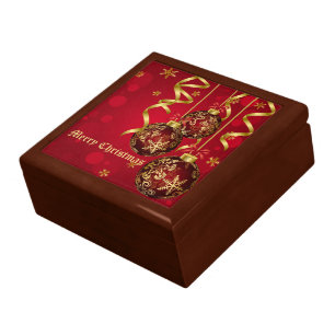 Trendy Festive Red & Golden Christmas Ornaments Jewelry Box