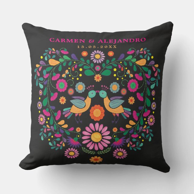 Trendy Fiesta Mexican Flower Pattern Wedding Gift Throw Pillow (Front)