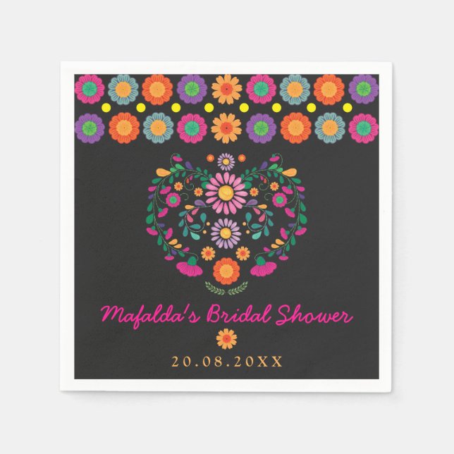 Trendy Fiesta Mexican Flower Pattern Wedding Party Napkins (Front)