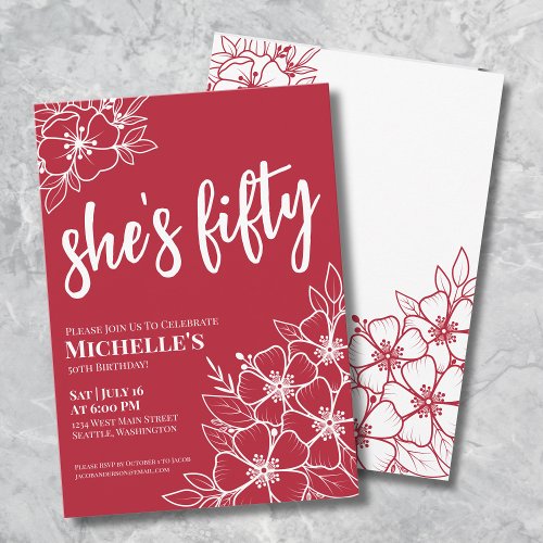 Trendy Fifty Hot Red 50th Birthday Party Invitation