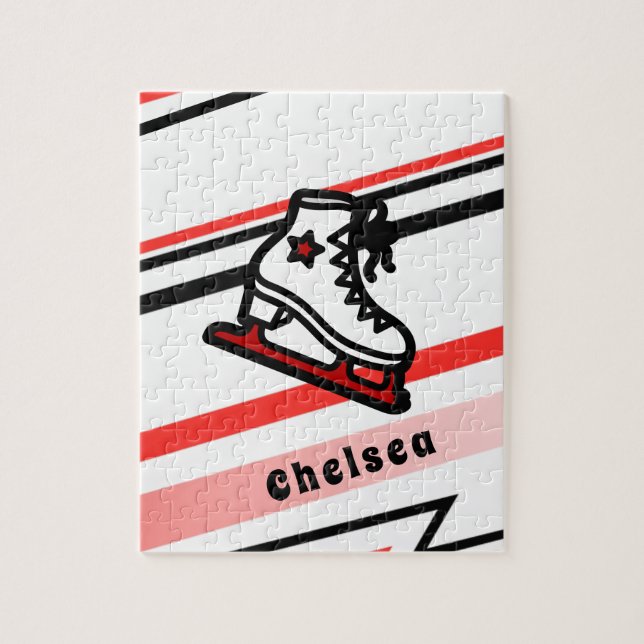 Trendy Figure Skating Girl Skates Personalized Red Jigsaw Puzzle (Vertical)