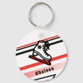 Personalized Red and White Ice Hockey Jersey Keychain