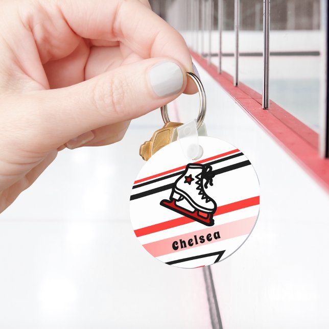 Trendy Figure Skating Girl Skates Personalized Red Keychain (Creator Uploaded)