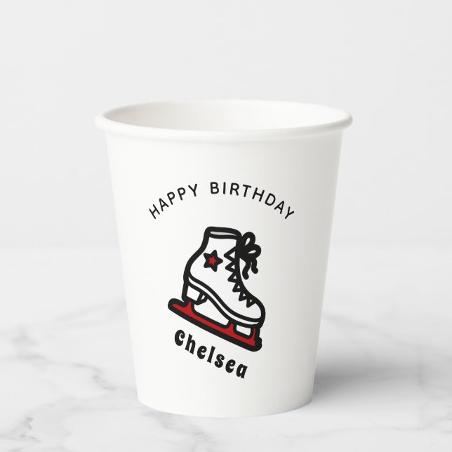 Trendy Figure Skating Girl Skates Personalized Red Paper Cups (Front)