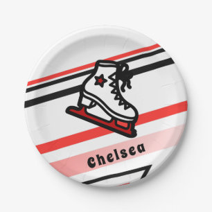 Trendy Figure Skating Girl Skates Personalized Red Paper Plates