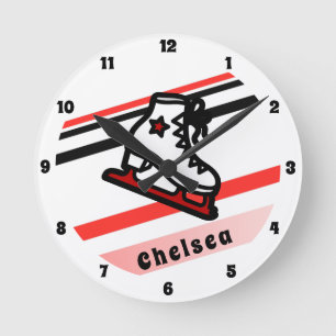 Trendy Figure Skating Girl Skates Personalized Red Round Clock