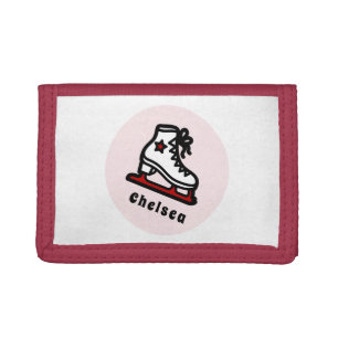 Trendy Figure Skating Girl Skates Personalized Red Tri-fold Wallet