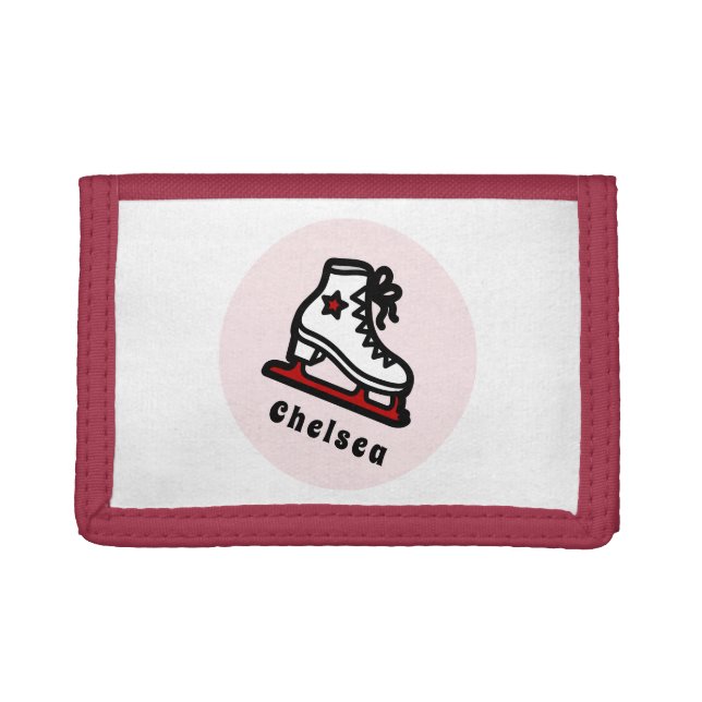 Trendy Figure Skating Girl Skates Personalized Red Trifold Wallet (Front)
