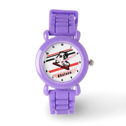 Trendy Figure Skating Girl Skates Personalized Red Watch