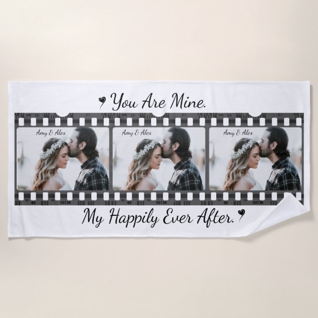 Trendy Film Reel Movie Personalized Picture Frame  Beach Towel (Front)