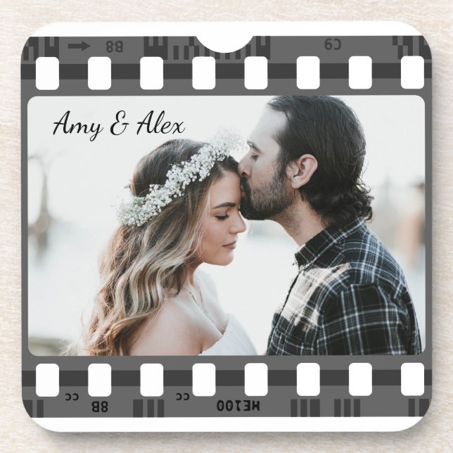 Trendy Film Reel Movie Personalized Picture Frame  Beverage Coaster (Front)