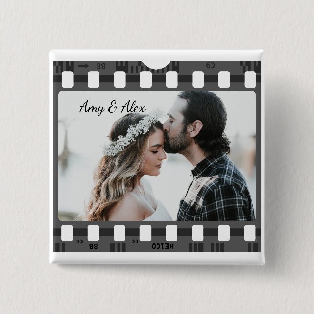 Trendy Film Reel Movie Personalized Picture Frame  Button (Front)
