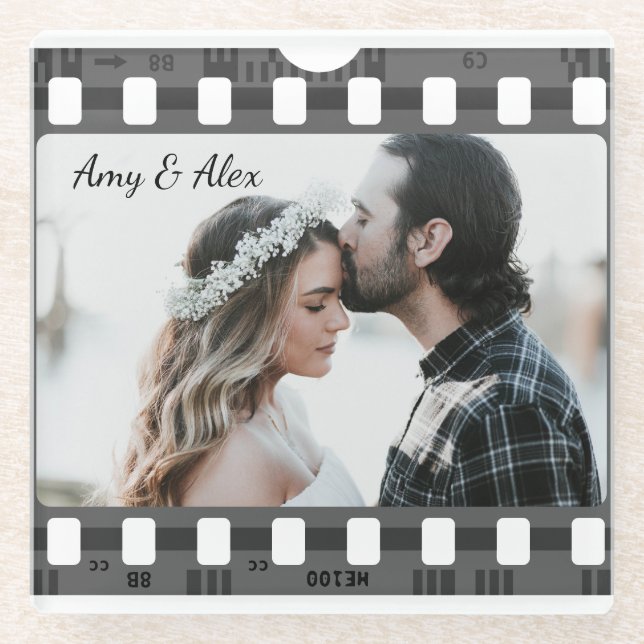 Trendy Film Reel Movie Personalized Picture Frame  Glass Coaster (Front)