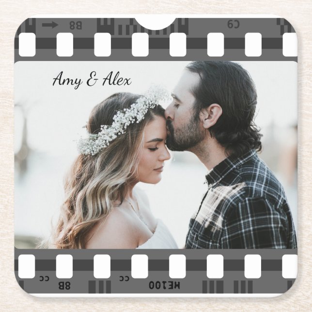 Trendy Film Reel Movie Personalized Picture Frame  Square Paper Coaster (Front)