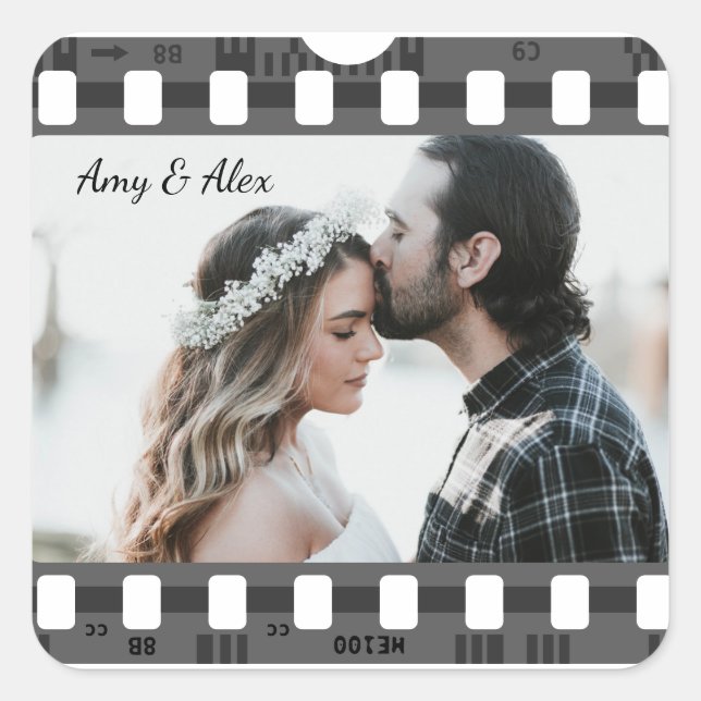 Trendy Film Reel Movie Personalized Picture Frame  Square Sticker (Front)