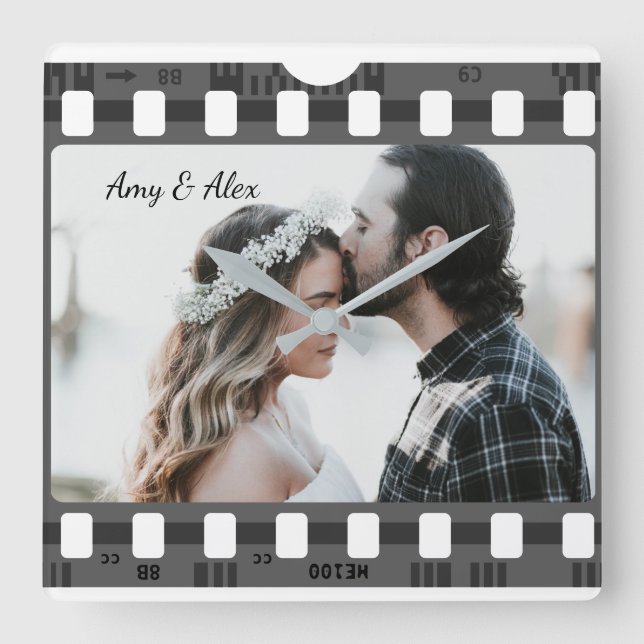 Trendy Film Reel Movie Personalized Picture Frame  Square Wall Clock (Front)