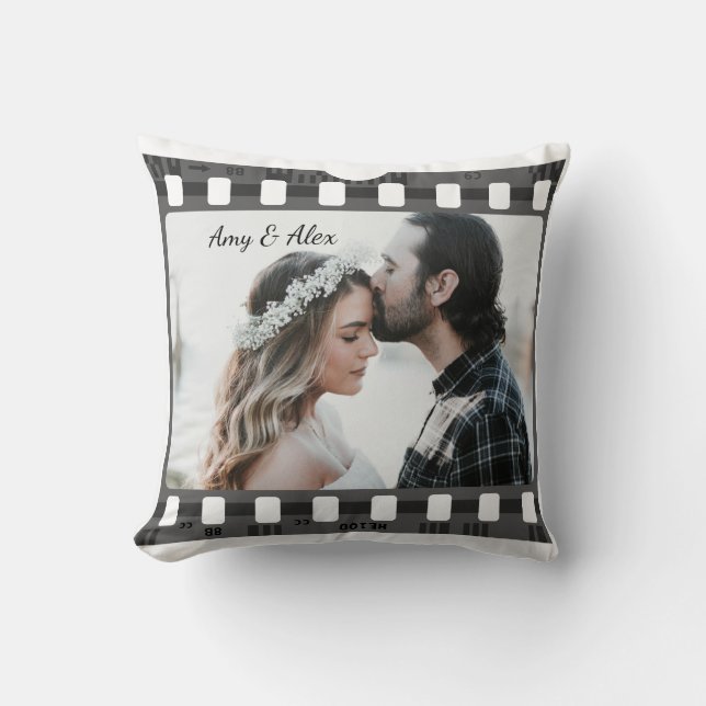 Trendy Film Reel Movie Personalized Picture Frame  Throw Pillow (Front)