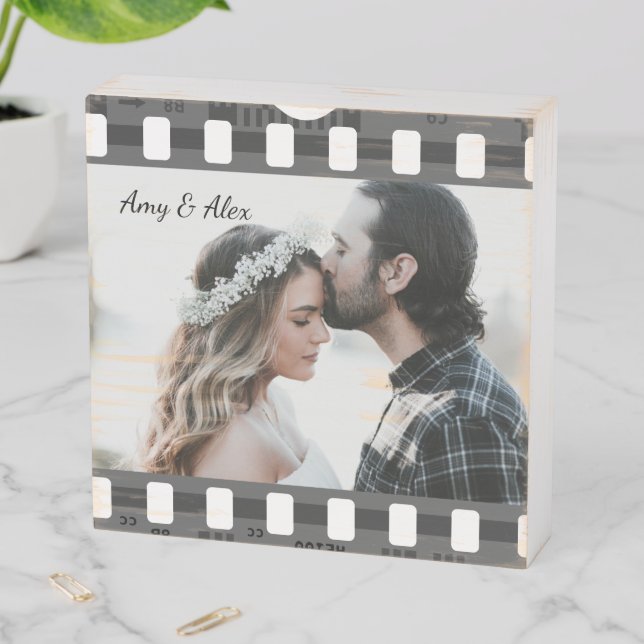 Trendy Film Reel Movie Personalized Picture Frame Wooden Box Sign (In Situ Horizontal)
