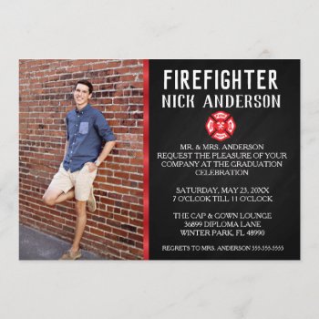 Trendy Firefighter School Graduation Announcement by Zulibby at Zazzle