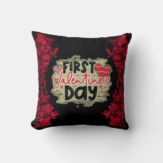 Trendy First Valentines Day Cotton Throw Pillow (Front)