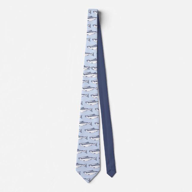 Trendy Fish Pattern Blue Neck Tie (Front)