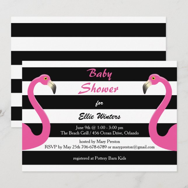 Trendy Flamingo Baby Shower Invitation (Front/Back)