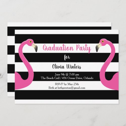 Trendy Flamingo Graduation Invitation