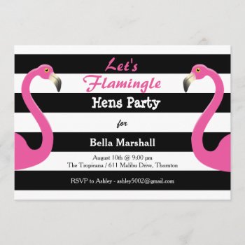 Trendy Flamingo Hens Party Invitation by prettyfancyinvites at Zazzle