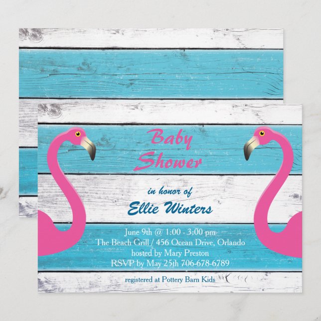 Trendy Flamingo Striped Baby Shower Invitation (Front/Back)