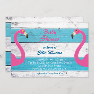 Trendy Flamingo Striped Baby Shower Invitation